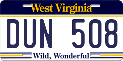 WV license plate DUN508