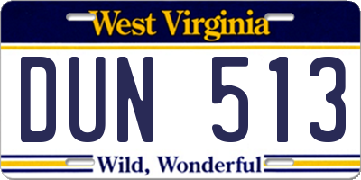 WV license plate DUN513