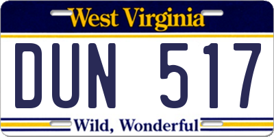 WV license plate DUN517