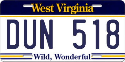 WV license plate DUN518