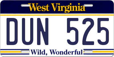 WV license plate DUN525