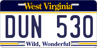 WV license plate DUN530