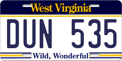 WV license plate DUN535