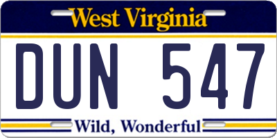 WV license plate DUN547