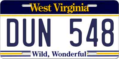 WV license plate DUN548