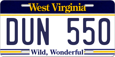 WV license plate DUN550