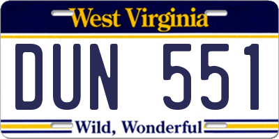 WV license plate DUN551