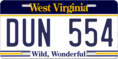 WV license plate DUN554
