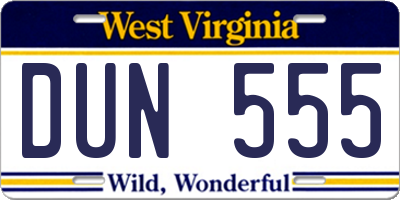 WV license plate DUN555