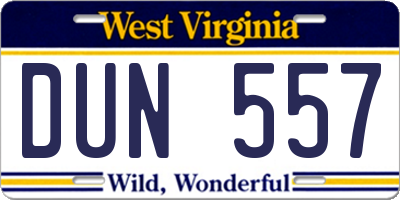 WV license plate DUN557