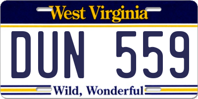 WV license plate DUN559