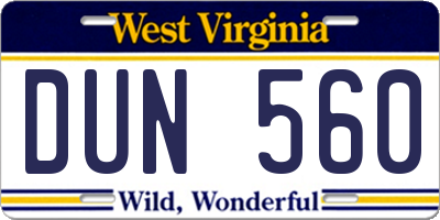 WV license plate DUN560
