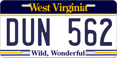 WV license plate DUN562