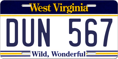 WV license plate DUN567