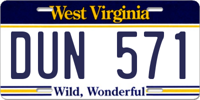 WV license plate DUN571