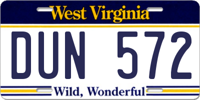 WV license plate DUN572
