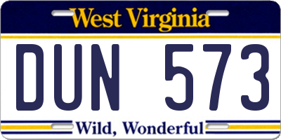 WV license plate DUN573