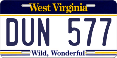 WV license plate DUN577