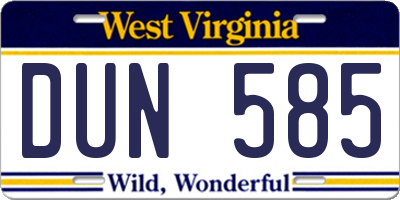WV license plate DUN585