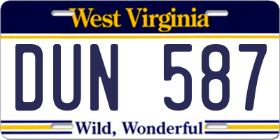 WV license plate DUN587