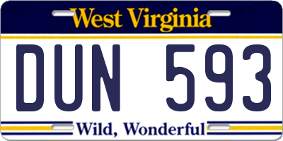 WV license plate DUN593