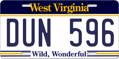 WV license plate DUN596