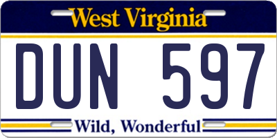 WV license plate DUN597