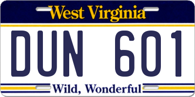 WV license plate DUN601