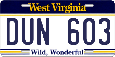 WV license plate DUN603