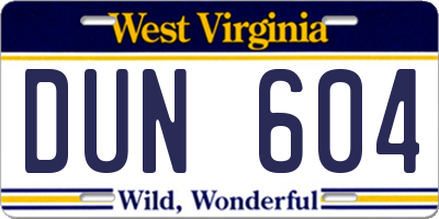 WV license plate DUN604