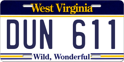 WV license plate DUN611