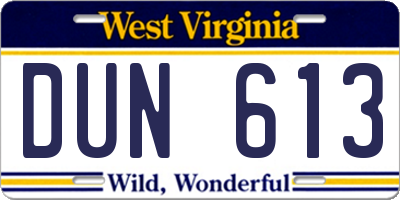 WV license plate DUN613