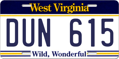 WV license plate DUN615