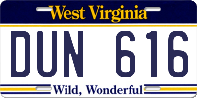 WV license plate DUN616