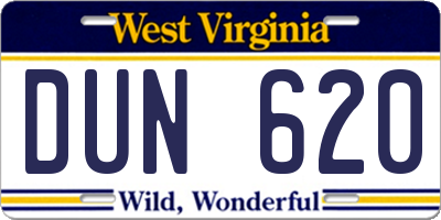WV license plate DUN620
