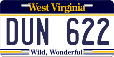 WV license plate DUN622