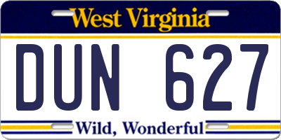 WV license plate DUN627