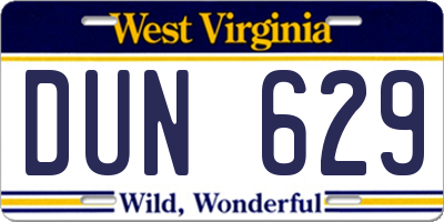 WV license plate DUN629