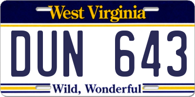 WV license plate DUN643
