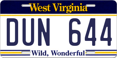 WV license plate DUN644