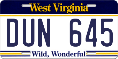 WV license plate DUN645
