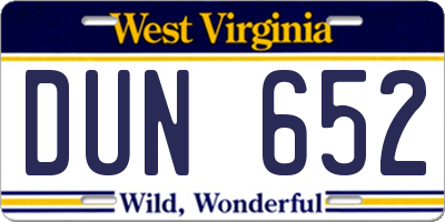 WV license plate DUN652