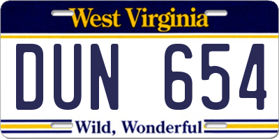 WV license plate DUN654