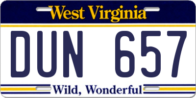 WV license plate DUN657