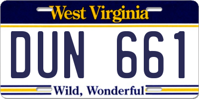 WV license plate DUN661