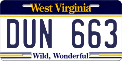 WV license plate DUN663