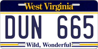 WV license plate DUN665