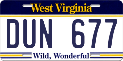 WV license plate DUN677