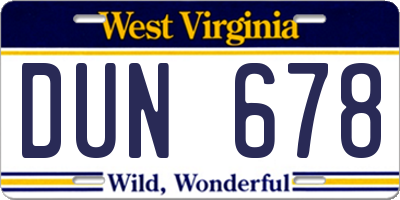 WV license plate DUN678