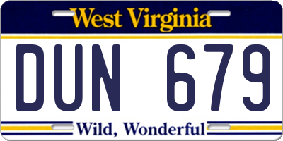 WV license plate DUN679